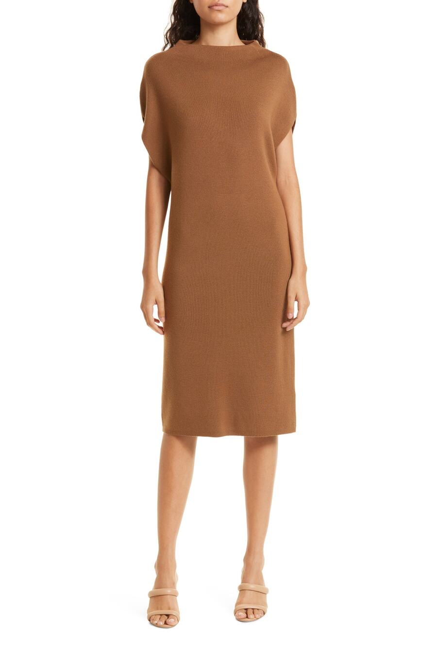 Club Monaco Ribbed Camel Funnel Neck Sweater Dress Size M